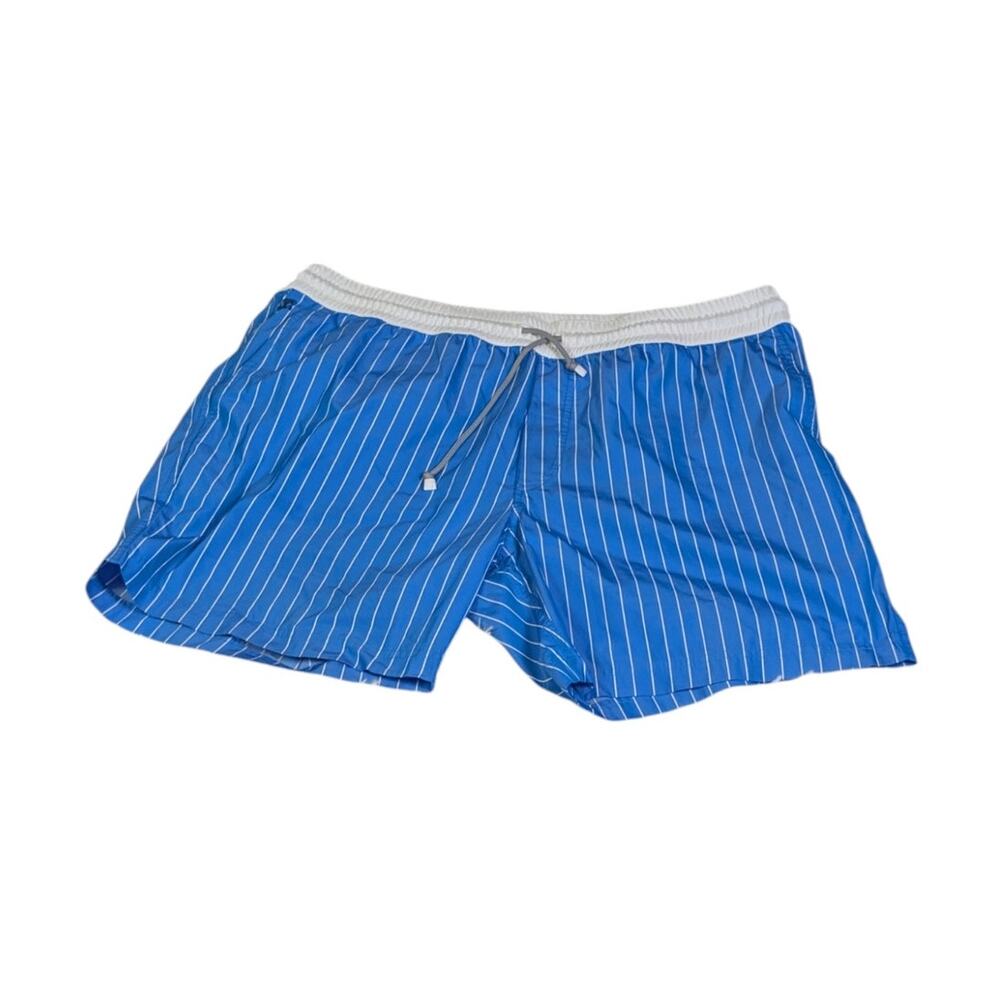 Brunello Cucinelli Blue White Pinstripe Swim Trunks Made in Italy Men's XL